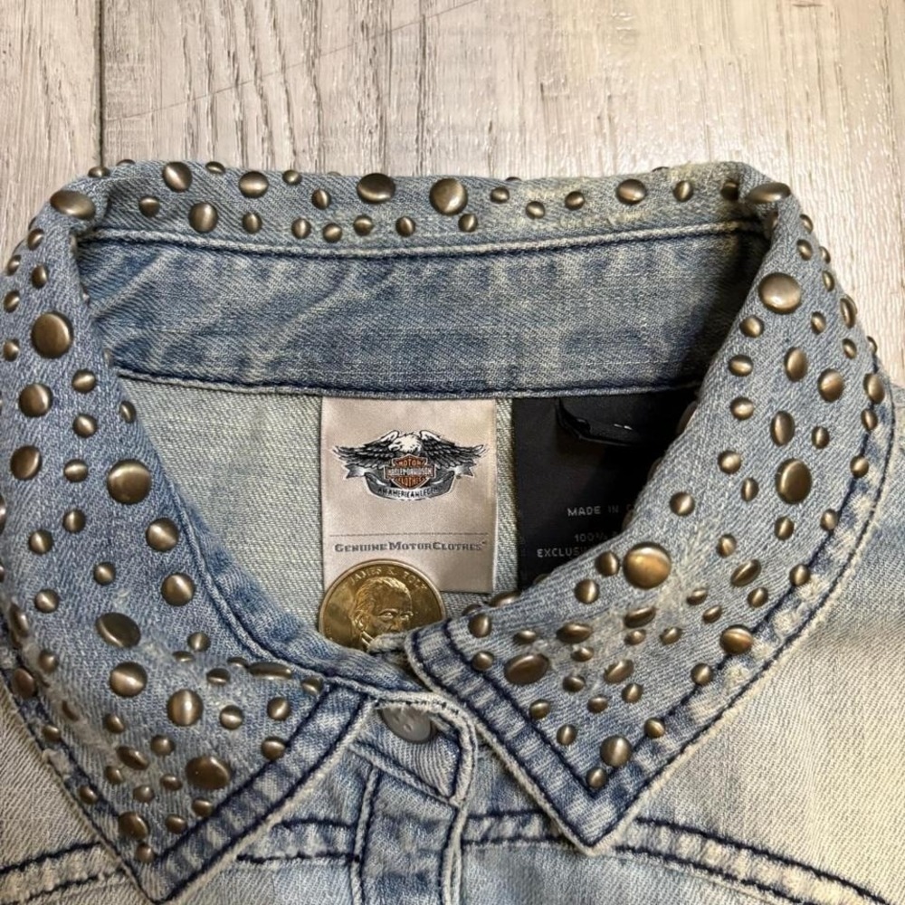 Harley Davidson Women's Roll Tab‎ Denim Button Shirt Size M - Picture 4 of 8